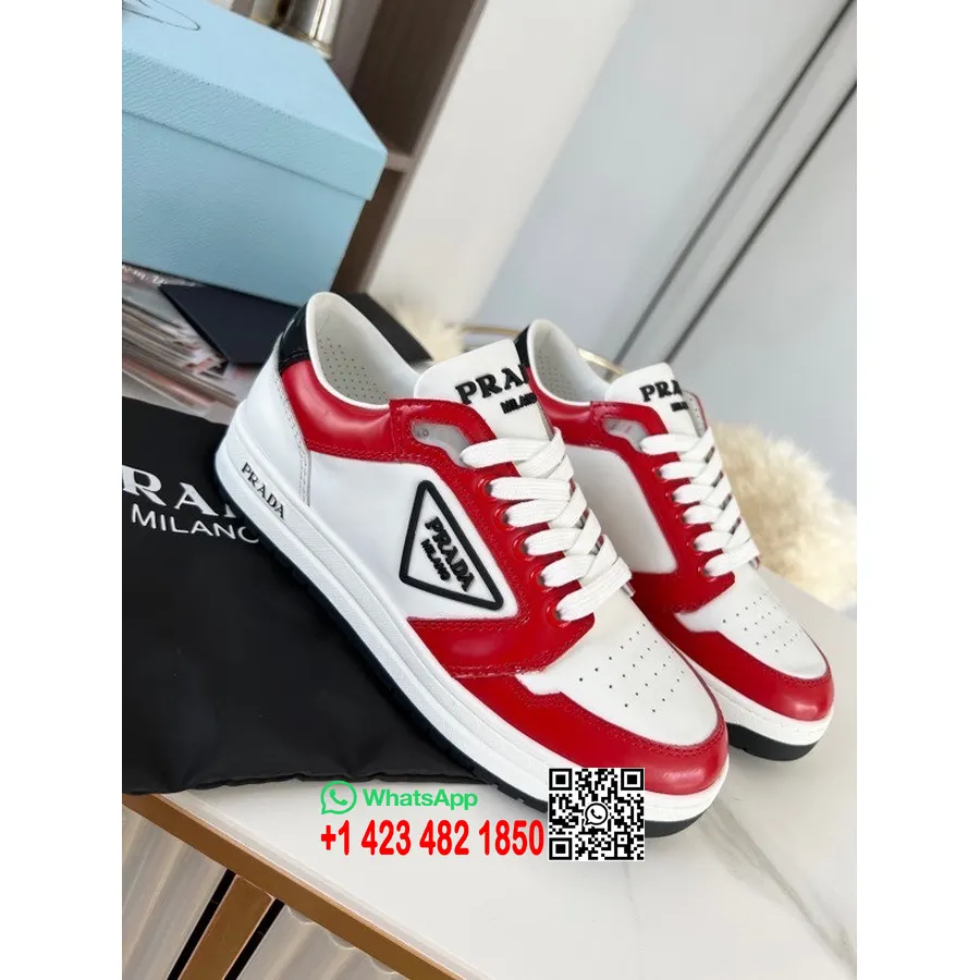 Prada Logo Sneakers χαμηλά από δέρμα μοσχαριού συλλογή άνοιξη/καλοκαίρι 2022, κόκκινο/λευκό