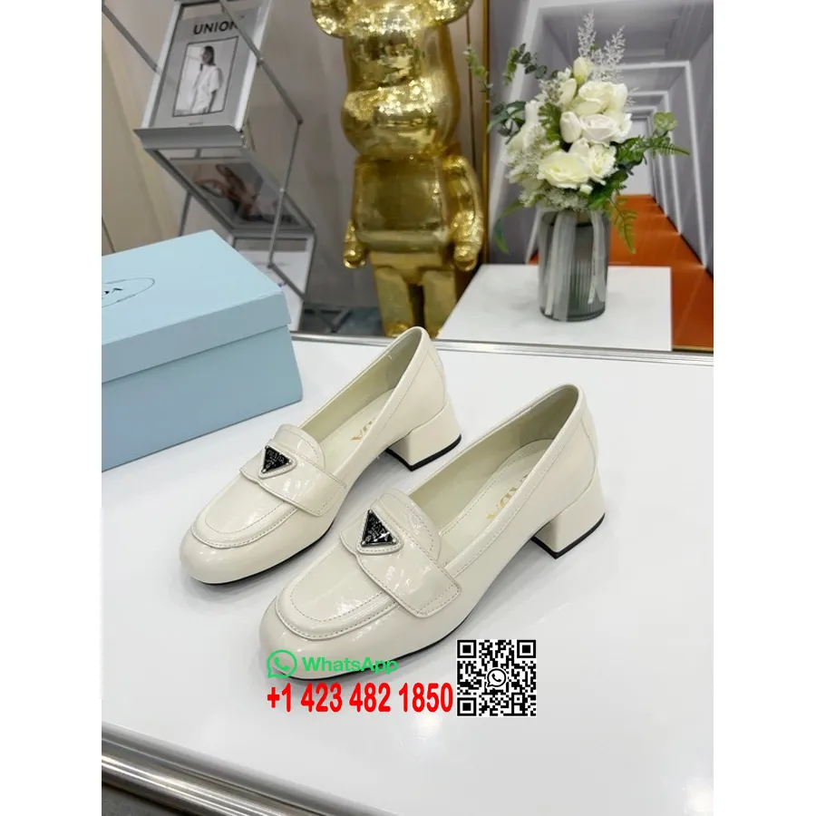 Prada Loafers Z Logo, Lakierowana Skóra, Kolekcja Wiosna/lato 2022, Biały