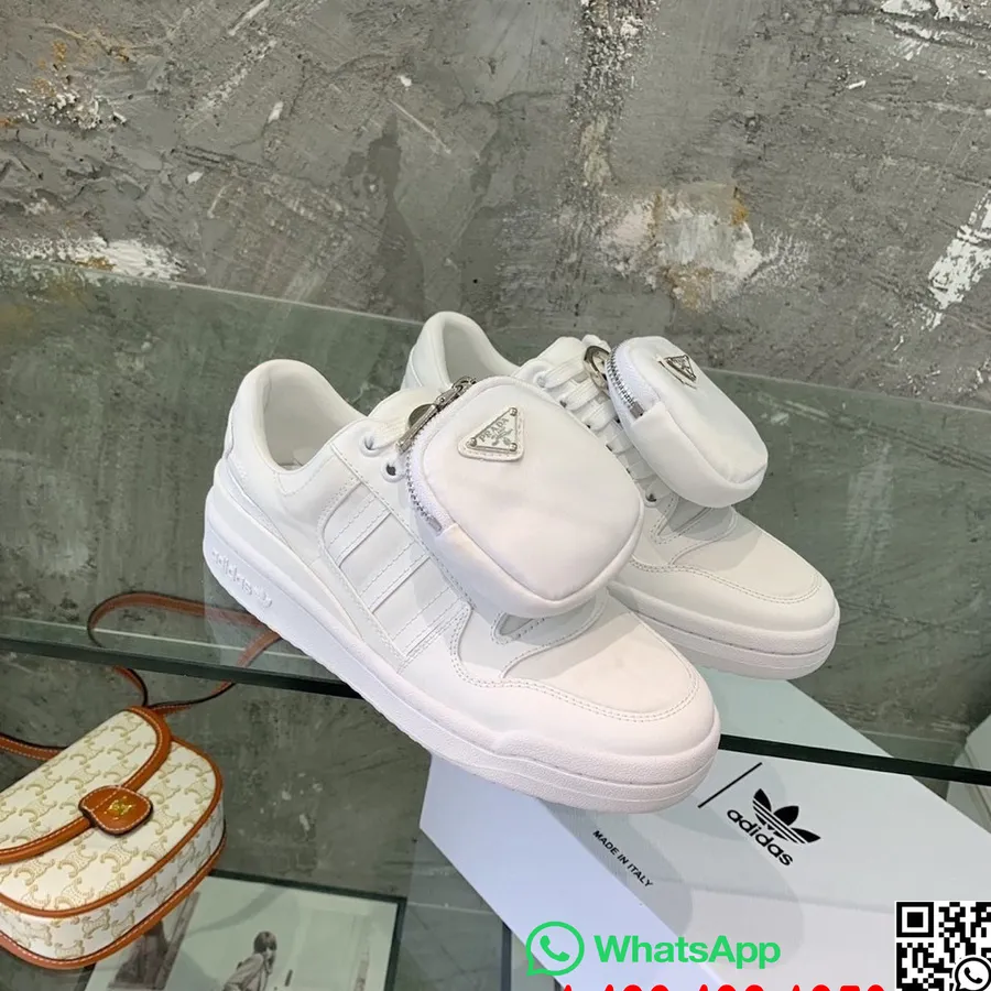 Prada X Adidas Forum Low Top Sneakers Med Etui Forår/sommer 2022 Kollektion, Hvid