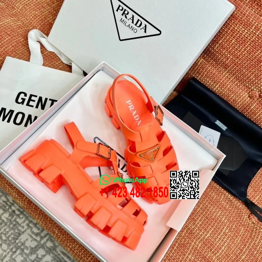 Prada Lug Sole Fisherman Sandaler Vår/sommar 2022 Kollektion, Neon Orange