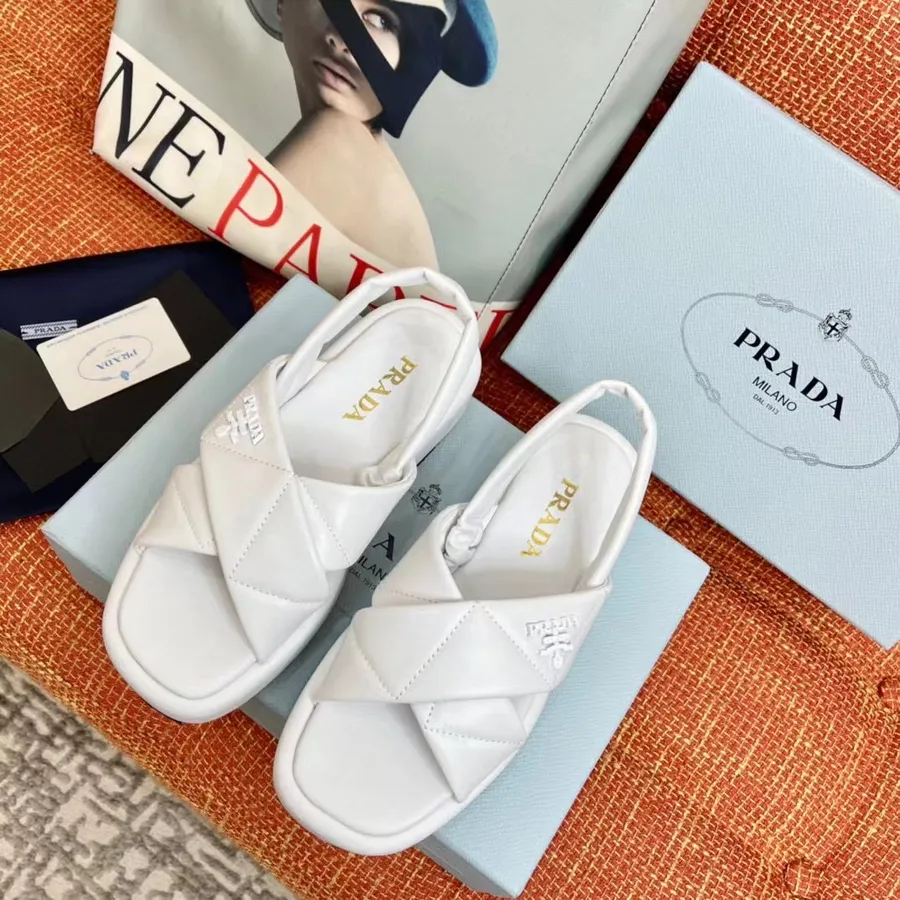 Prada Cross Platform Sandals Calfskin Leather Spring/Summer 2021 Collection, White