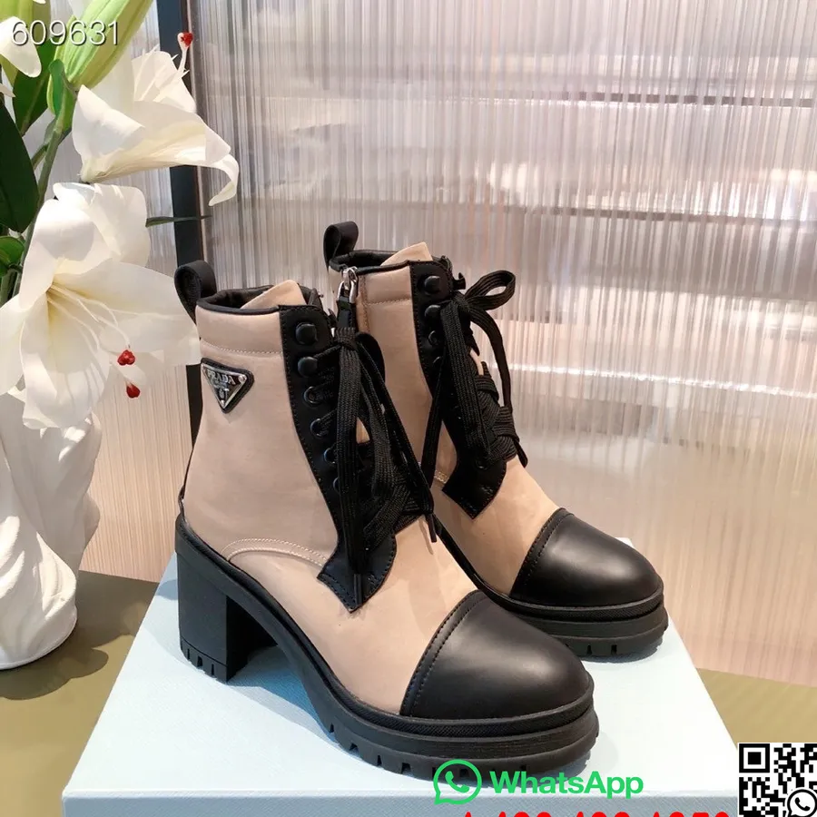 Prada Schnür-plateau-stiefeletten Aus Kalbsleder, Herbst-/winterkollektion 2021, Beige/schwarz