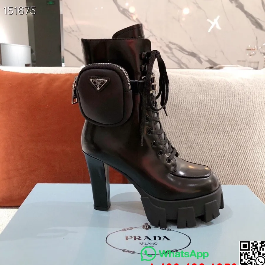 Prada Monolith Plateau-Stiefeletten Aus Kalbsleder, Herbst-/Winterkollektion 2020, Schwarz