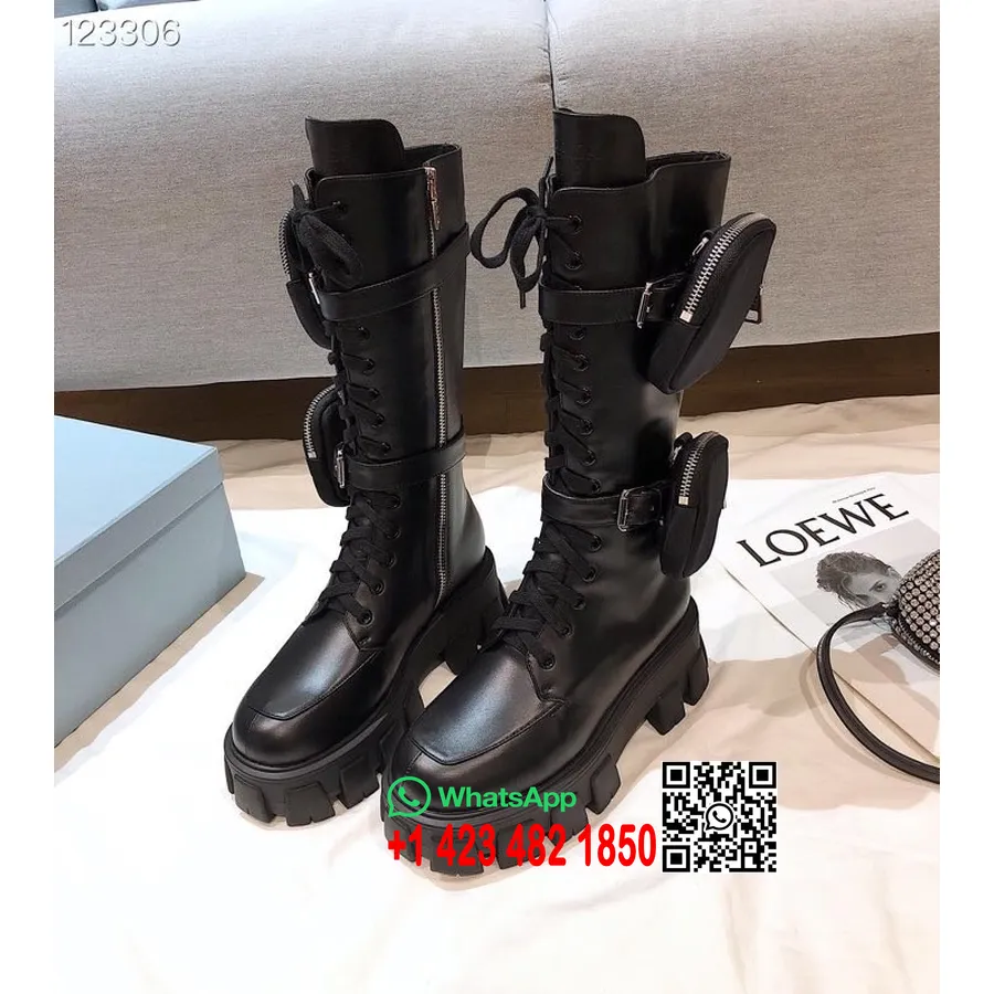 Prada Monolith Botas De Cano Alto Em Couro De Bezerro Fosco Coleção Outono/inverno 2020, Preto