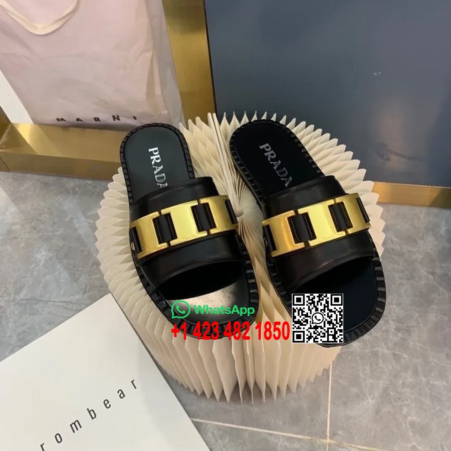 Prada Chain Link Sandaler Semsket Skinn/kalveskinn Sommer/sommer 2020 Kolleksjon, Svart