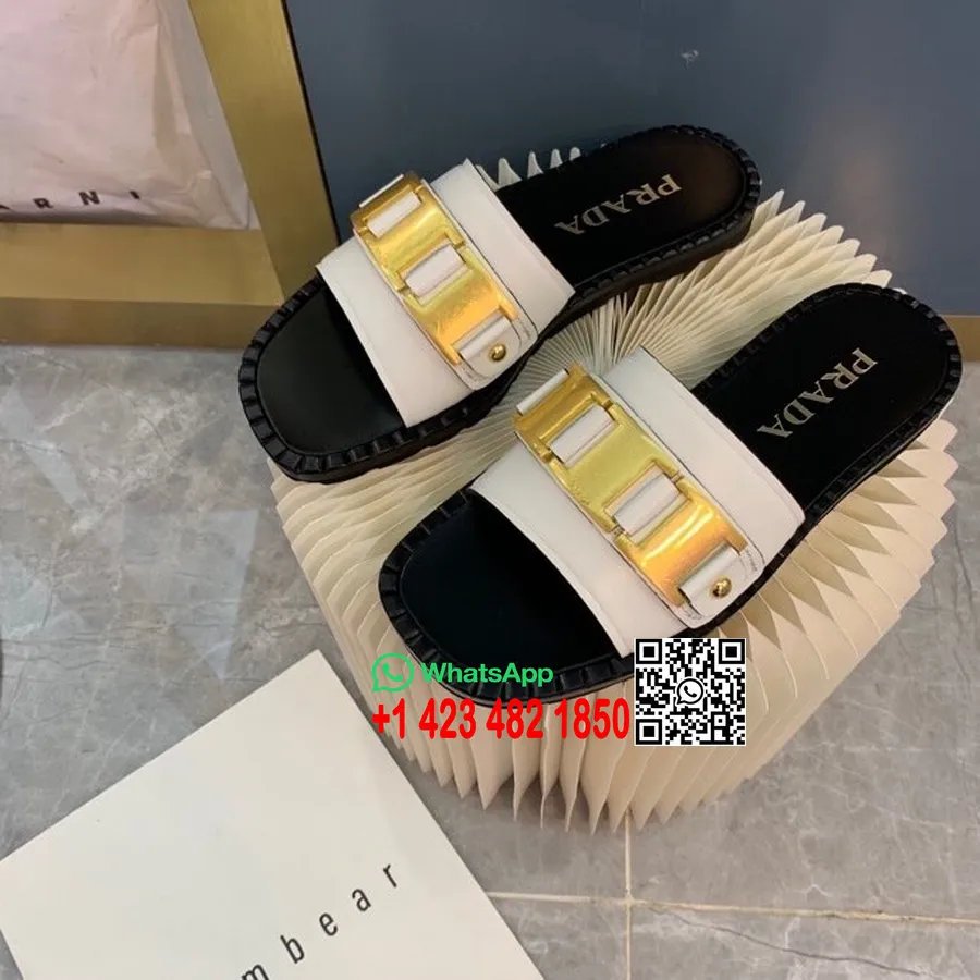 Prada Chain Link Sandaler Semsket Skinn/kalveskinn Sommer/sommer 2020 Kolleksjon, Hvit/svart