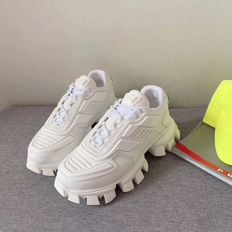 Prada Tech Caged Lace Up Chunky Sneakers Calfskin Leather Spring/Summer 2019 Collection, White