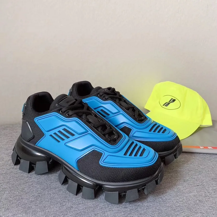 Prada Tech Caged Klobige Schnür-Sneaker Aus Kalbsleder, Frühjahr/Sommer-Kollektion 2019, Blau/Schwarz