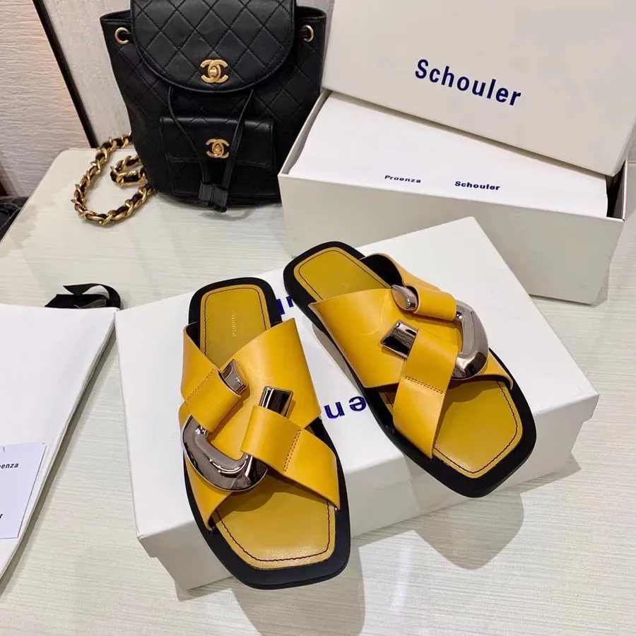 Sandale Proenza Schouler Piele De Vitel Colectia Toamna/iarna 2021, Galben