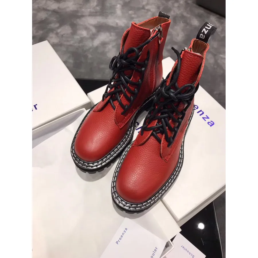 Botine Cu Siret Proenza Schouler Piele De Vitel Colectia Toamna/iarna 2019, Rosu