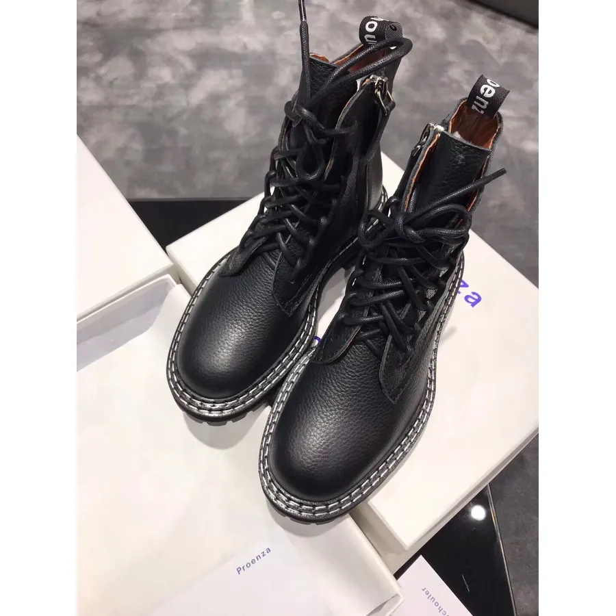 Botine Cu Siret Proenza Schouler Piele De Vitel Colectia Toamna/iarna 2019, Negru