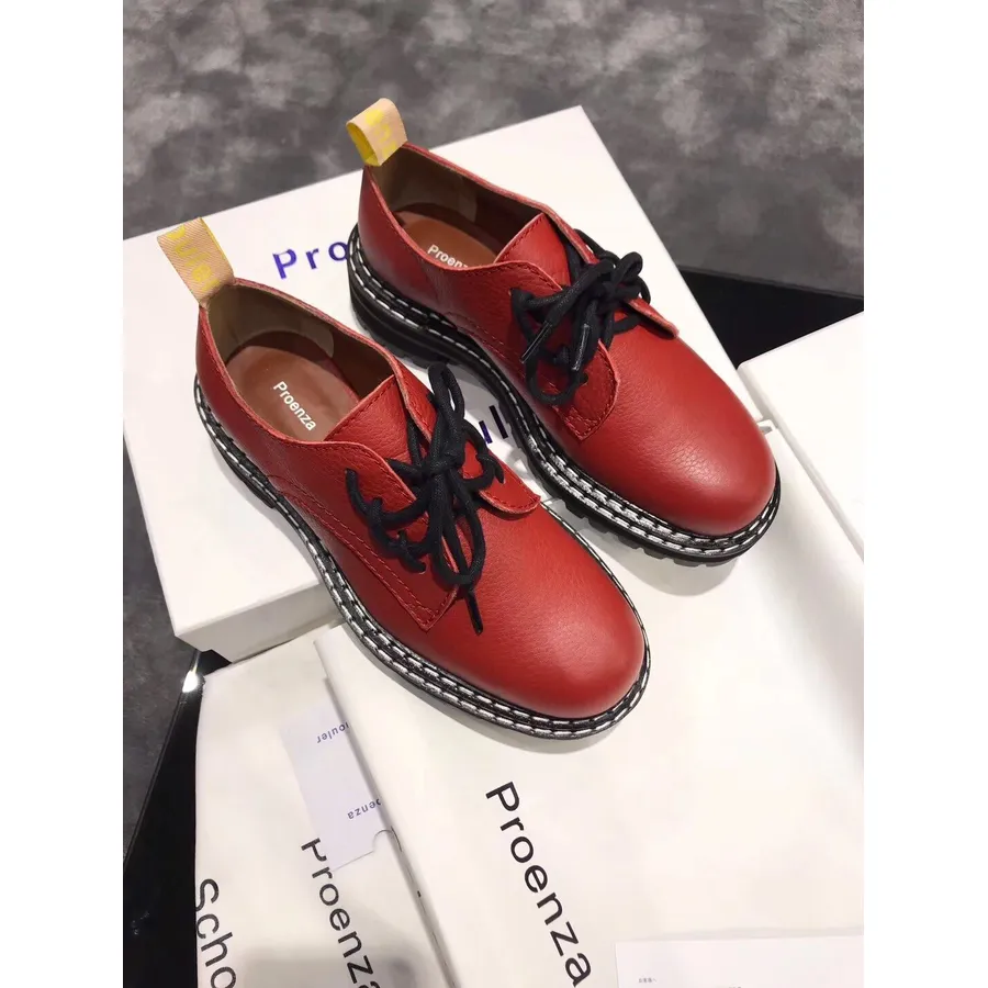 Proenza Schouler Pantofi Derby Cu Siret Piele De Vitel Colectia Toamna/iarna 2019, Rosu