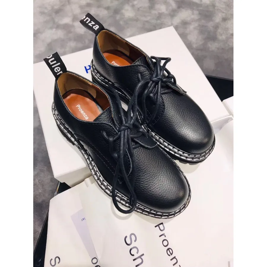 Proenza Schouler Pantofi Derby Cu Siret Piele De Vitel Colectia Toamna/iarna 2019, Negru