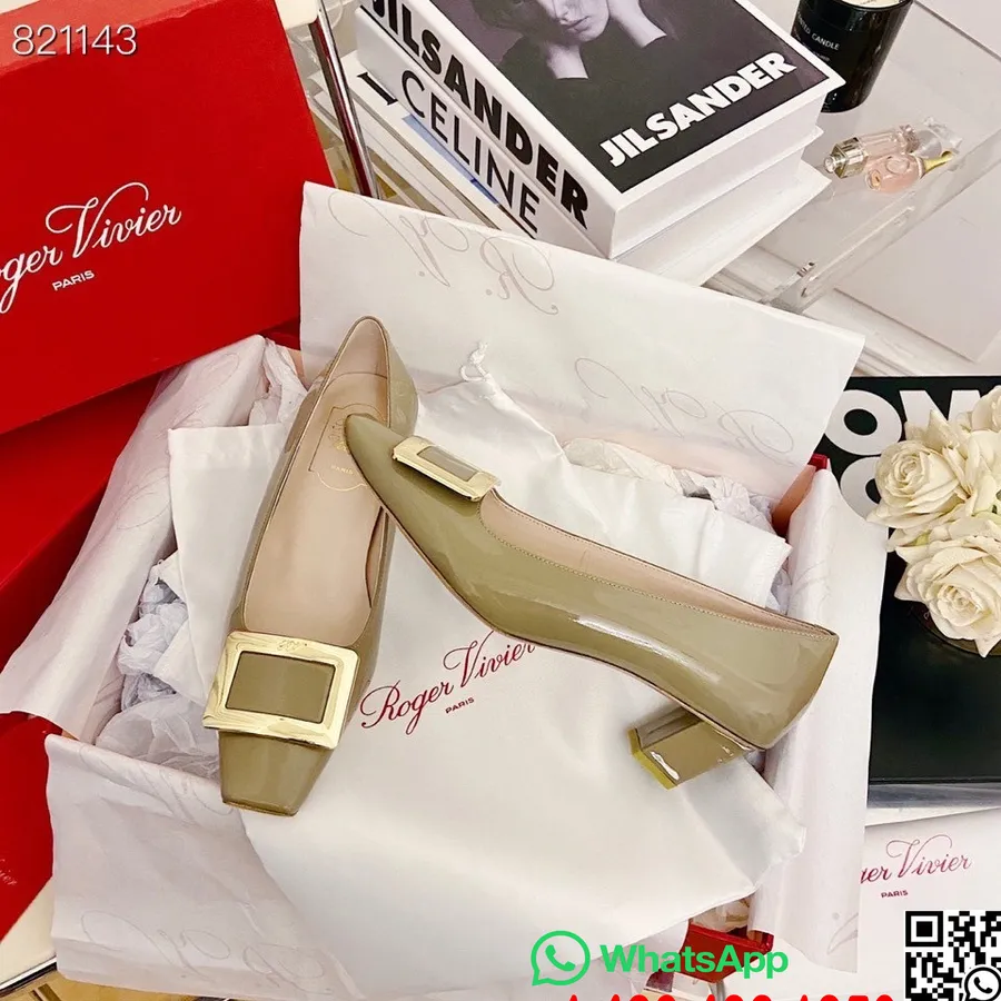 Roger Vivier Decollete Belle Vivier Pumps Patent Læder Forår/sommer 2022 Kollektion, Beige