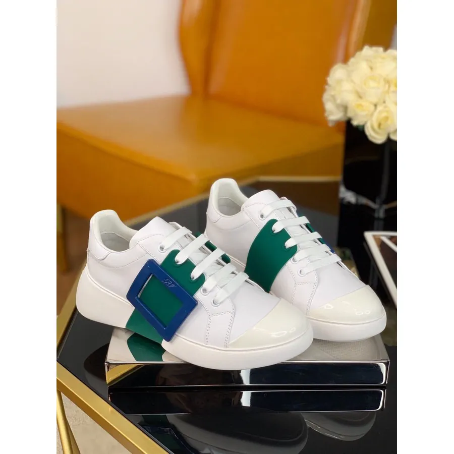 Roger Vivier Viv Skate Spænde Sneakers Kalveskind Læder Forår/sommer 2020 Kollektion, Hvid/mørkegrøn