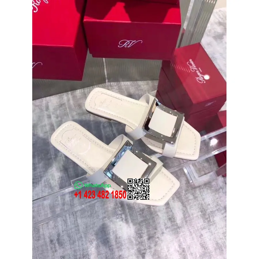 Roger Vivier Sandal Gesper Datar Kulit Anak Sapi Koleksi Musim Semi/musim Panas 2019, Putih