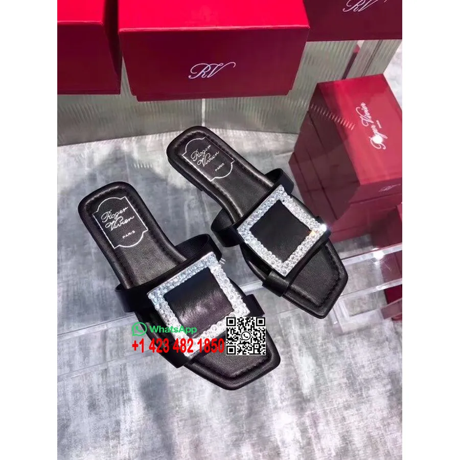 Roger Vivier Sandal Gesper Berlian Imitasi Datar Koleksi Musim Semi/musim Panas Kulit Anak Sapi 2019, Hitam