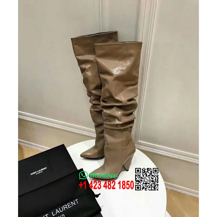 Ysl Saint Laurent نیکی 105 چکمه ران بلند چرم گوساله پاییز/زمستان 2018، مایل به قرمز