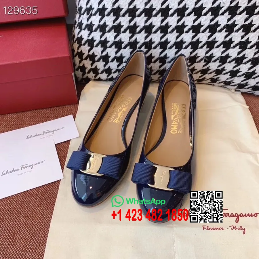 Salvatore Ferragamo Décolleté Varina Con Fiocco 1cm Pelle Di Vitello Collezione Autunno/inverno 2020, Blu Navy