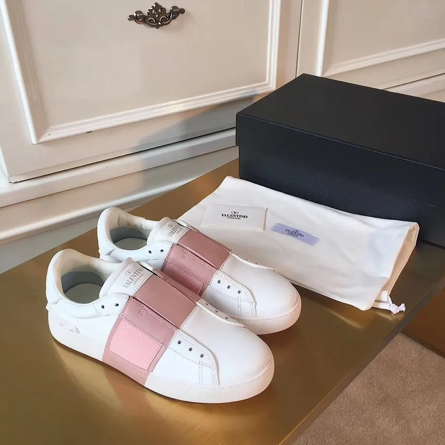 Valentino Slide Aperta In Pelle Di Vitello Collezione Primavera/estate 2019, Bianco/rosa Chiaro