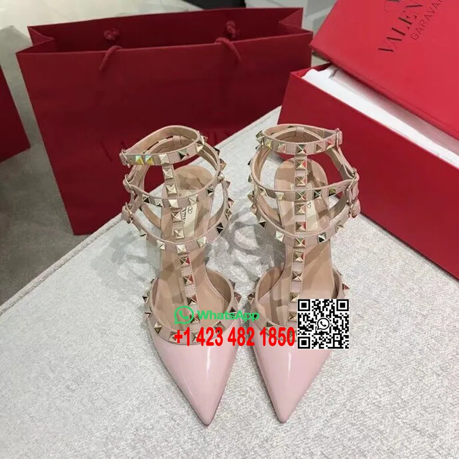 Valentino Garavani Rockstud 6,5 Cm Nitterde Pumps Patent Kalveskind Forår/sommer 2018 Kollektion, Blush