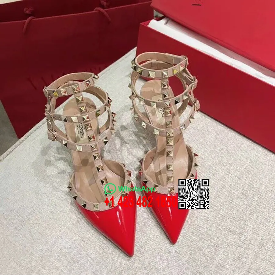 Valentino Garavani Rockstud 6,5 Cm Pumps Med Nitter I Patent Kalveskind Forår/sommer 2018 Kollektion, Rød