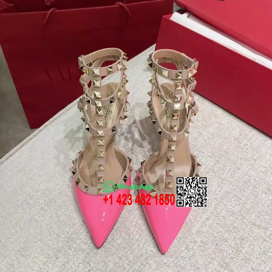 Valentino Garavani Rockstud 6,5 Cm-es Szegecses Pumpák Lakk Borjúbőr 2018 Tavaszi/nyári Kollekció, Csípős Rózsaszín