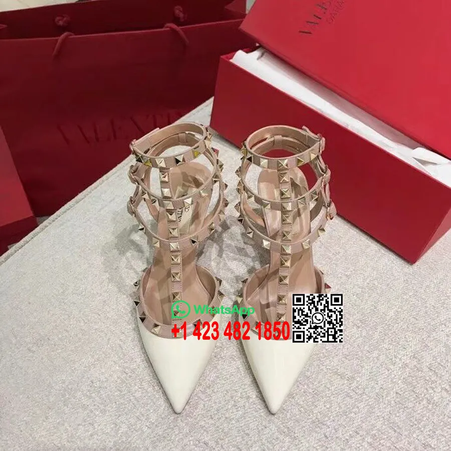 Valentino Garavani Rockstud 6,5 Cm-es Szegecses Pumpák Lakk Borjúbőr 2018 Tavaszi/nyári Kollekció, Fehér