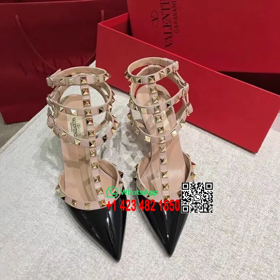 Valentino Garavani Rockstud 6,5cm Radžoti Sūkņi Lakādas Teļa āda Pavasara/vasaras 2018 Kolekcija, Melna