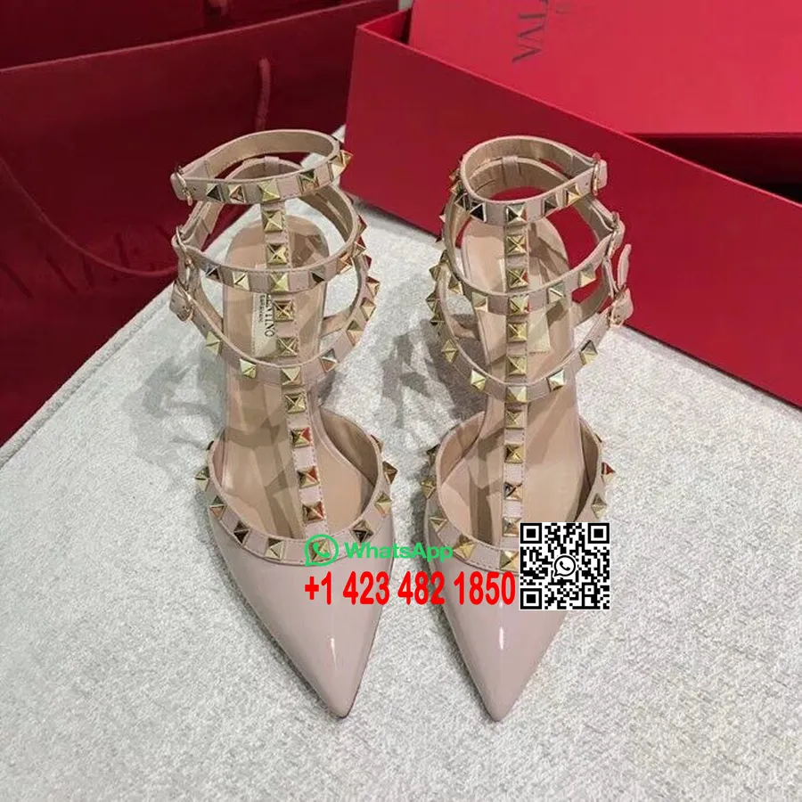 Valentino Garavani Rockstud 6,5 Cm Nietenpumps Aus Kalbslackleder, Frühjahr/Sommer-Kollektion 2018, Beige