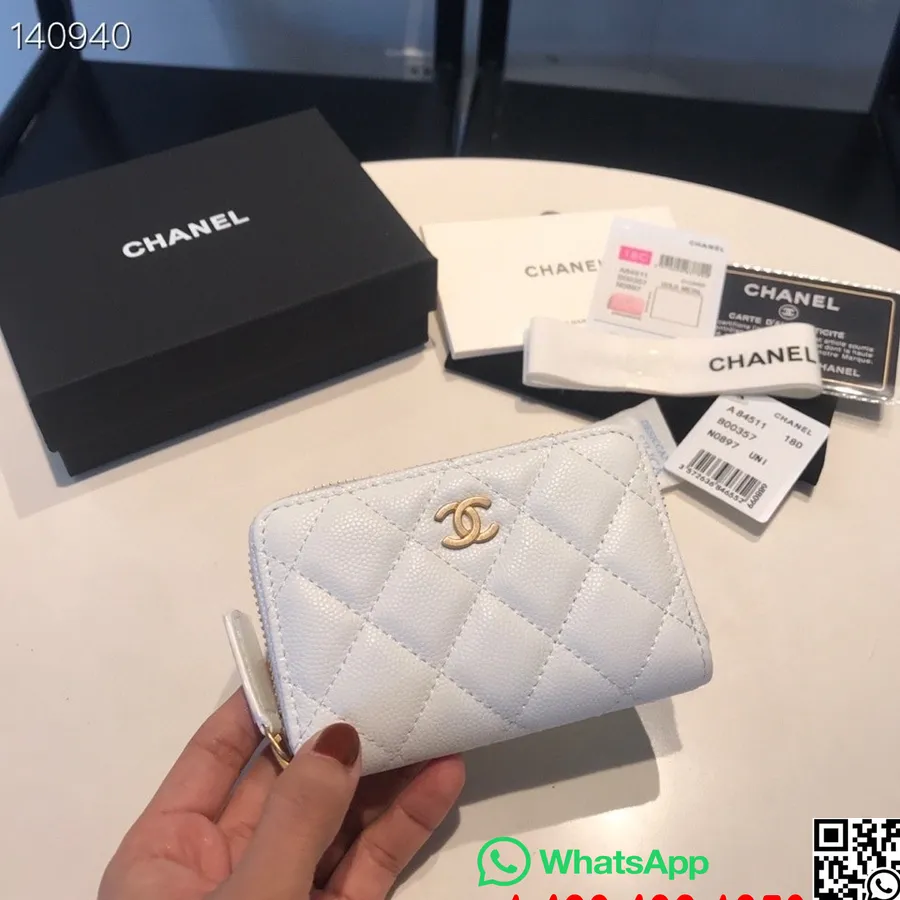 Chanel Kompakte Zippy-geldbörse, 12 Cm, Goldene Hardware, Kaviarleder, Herbst/winter-kollektion 2020, Weiß