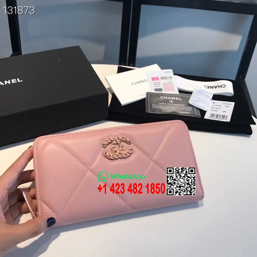 Chanel 19 Zippy Wallet Gold Hardware Lammleder Herbst/Winter 2020 Kollektion, Rosa