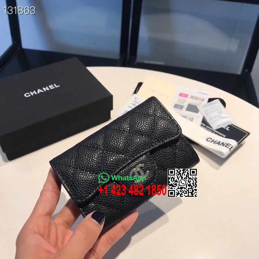 Carteira Porta-cartões Chanel 16cm Prata Hardware Caviar Couro Coleção Outono/inverno 2020, Preto