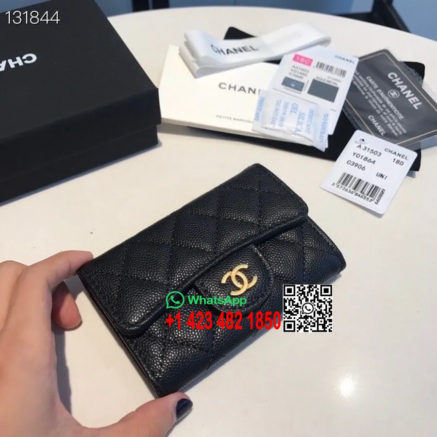 Chanel θήκη καρτών πορτοφόλι 16cm χρυσό υλικό χαβιάρι δέρμα φθινόπωρο/χειμώνας συλλογή 2020, μαύρο