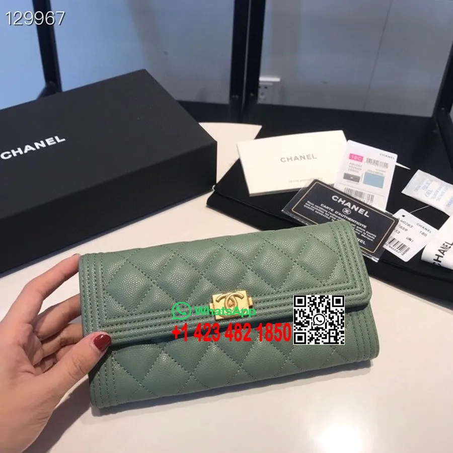 Portafoglio Chanel Leboy 19 Cm Hardware Dorato In Pelle Di Caviale Collezione Autunno/inverno 2020, Verde Militare