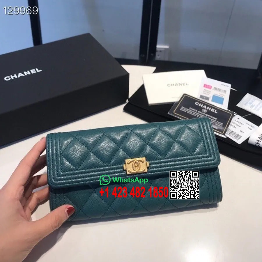 Portafoglio Chanel Leboy 19 Cm Hardware Dorato In Pelle Di Caviale Collezione Autunno/inverno 2020, Verde Scuro