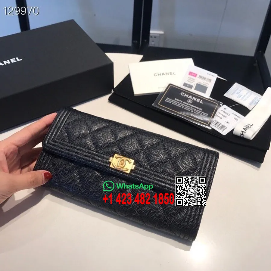 Chanel Le Boy Rahakott 19cm Kullast Riistvarast Kaaviar Nahast Sügis/talv 2020 Kollektsioon, Must