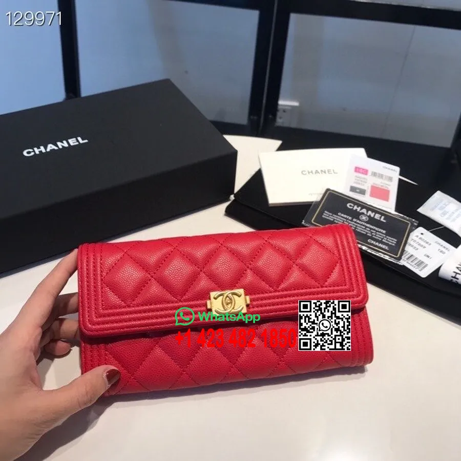 Chanel Le Boy Rahakott 19cm Kullast Riistvarast Kaaviar Nahast Sügis/talv 2020 Kollektsioon, Punane