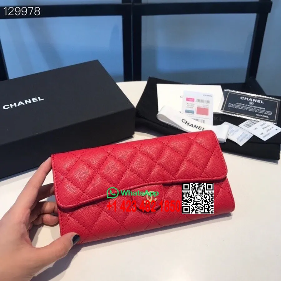 Chanel Pikk Rahakott 19cm Kullast Riistvarast Kaaviarnahast Sügis/talv 2020 Kollektsioon, Punane