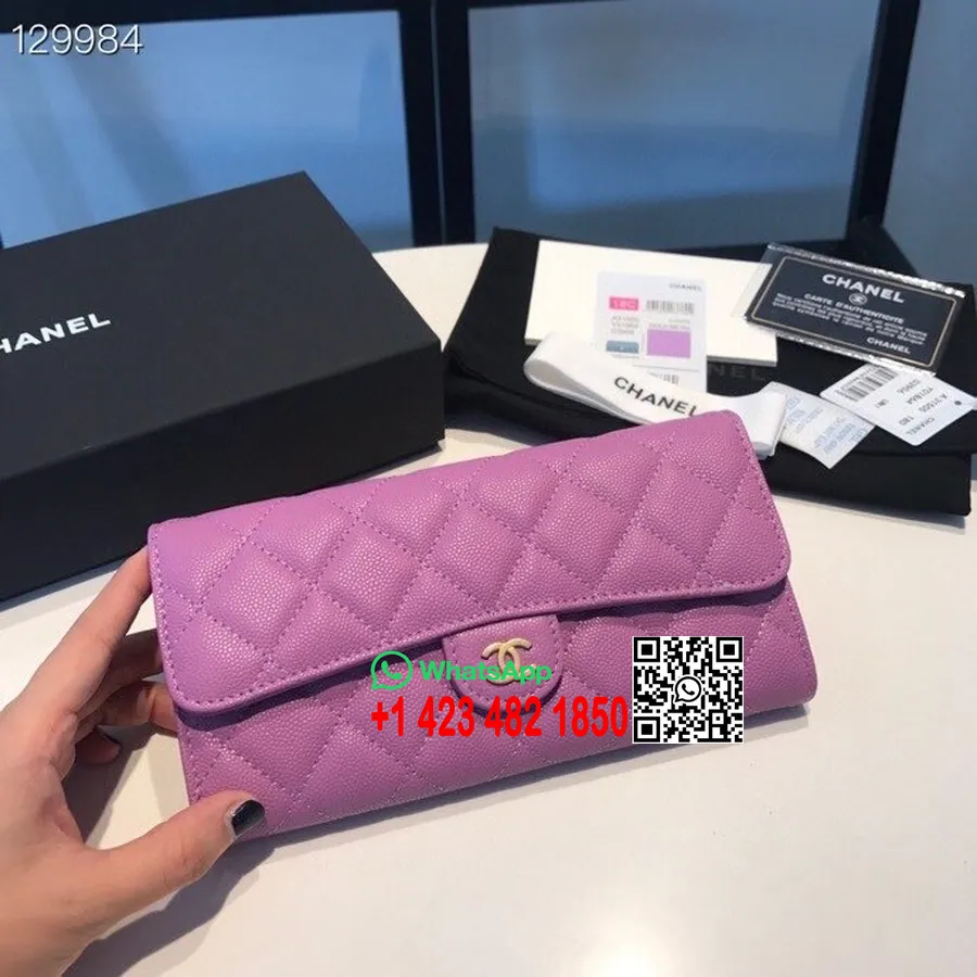 Chanel Pikk Rahakott 19cm Kullast Riistvarast Kaaviarnahast Sügis/talv 2020 Kollektsioon, Lilla