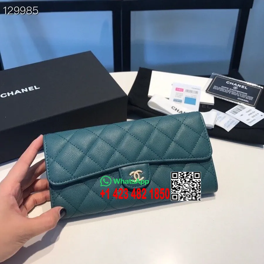 Chanel Pikk Rahakott 19cm Kullast Riistvara Kaaviarnahast Sügis/talv 2020 Kollektsioon, Roheline