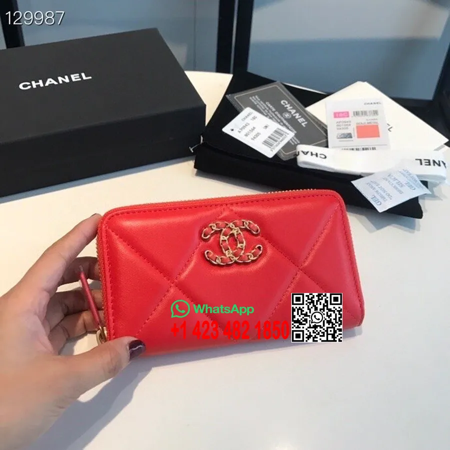 Chanel 19 Zippy Saat 16cm Altın Donanım Keçi Deri Sonbahar/kış 2020 Koleksiyonu, Kırmızı