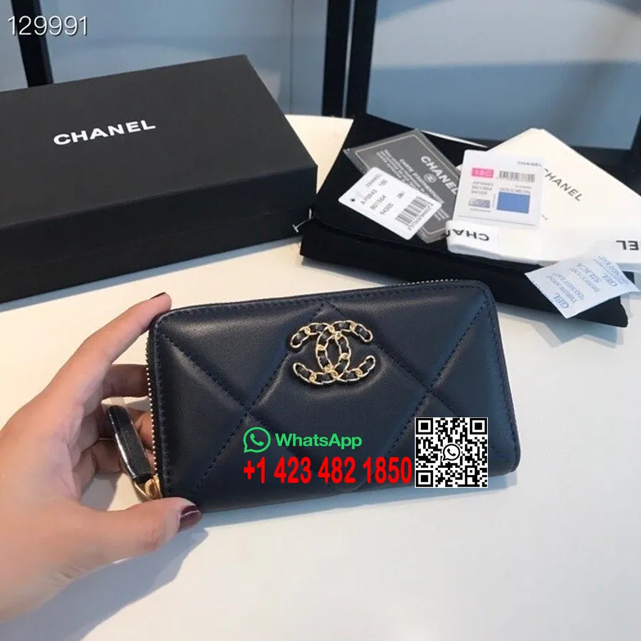 Chanel 19 Lukuga Rahakott 16 Cm Kullast Riistvarast Kitsenahast Nahast Sügis/talv 2020 Kollektsioon, Must