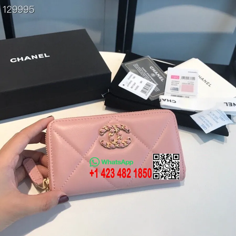 Chanel 19 Lukuga Rahakott 16 Cm Kullast Riistvarast Kitsenahast Nahast Sügis/talv 2020 Kollektsioon, Heleroosa