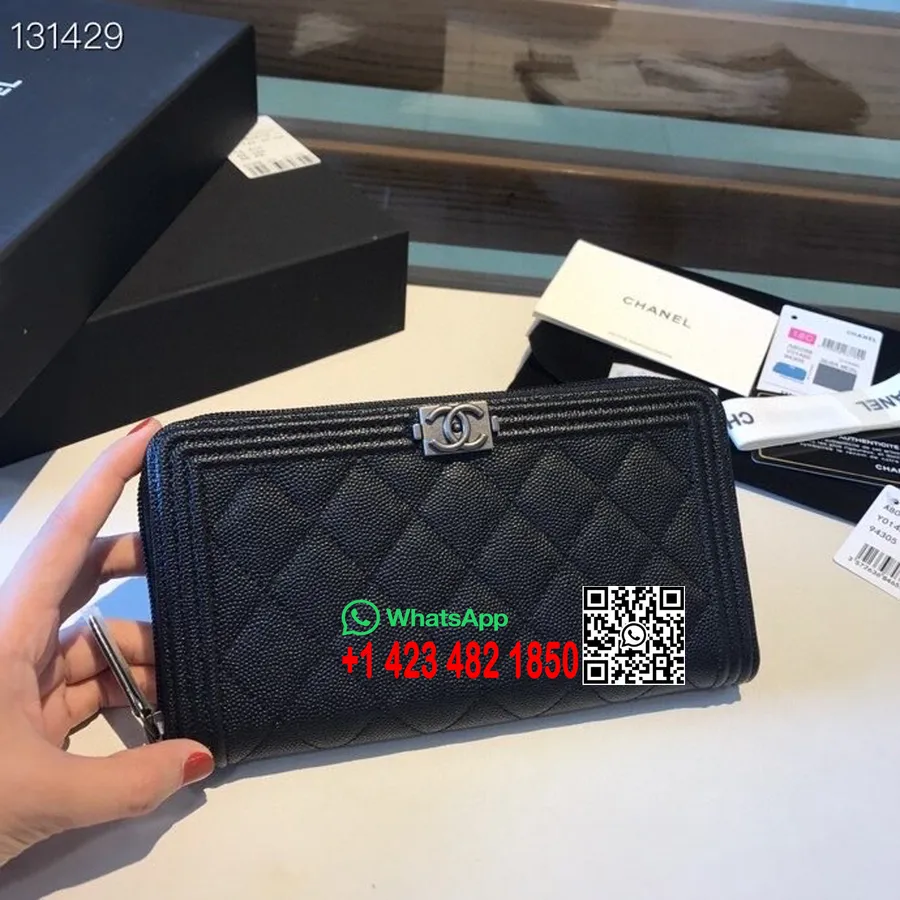 Chanel Leboy Zippy Wallet Silber Hardware Kaviar Leder Herbst/Winter 2020 Kollektion, Schwarz