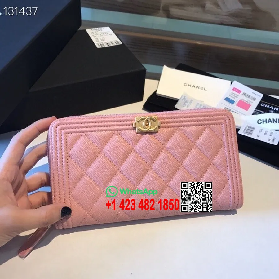 Chanel Leboy Zippy Wallet Gold Hardware Caviar Leather Koleksi Musim Gugur/dingin 2020, Merah Muda Muda