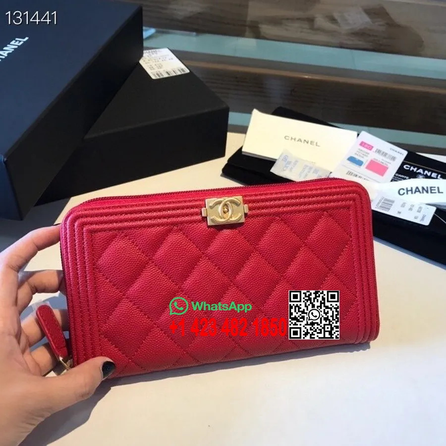 Carteira Chanel Leboy Zippy Ouro Hardware Caviar Couro Coleção Outono / Inverno 2020, Vermelho