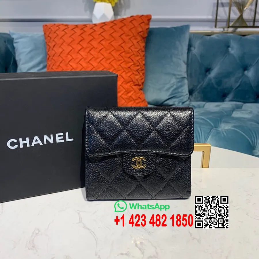 Компактный кошелек Chanel на несколько карт, 12 см, икра, кожа, золотая фурнитура, коллекция осень/зима 2019 Act 1, черный