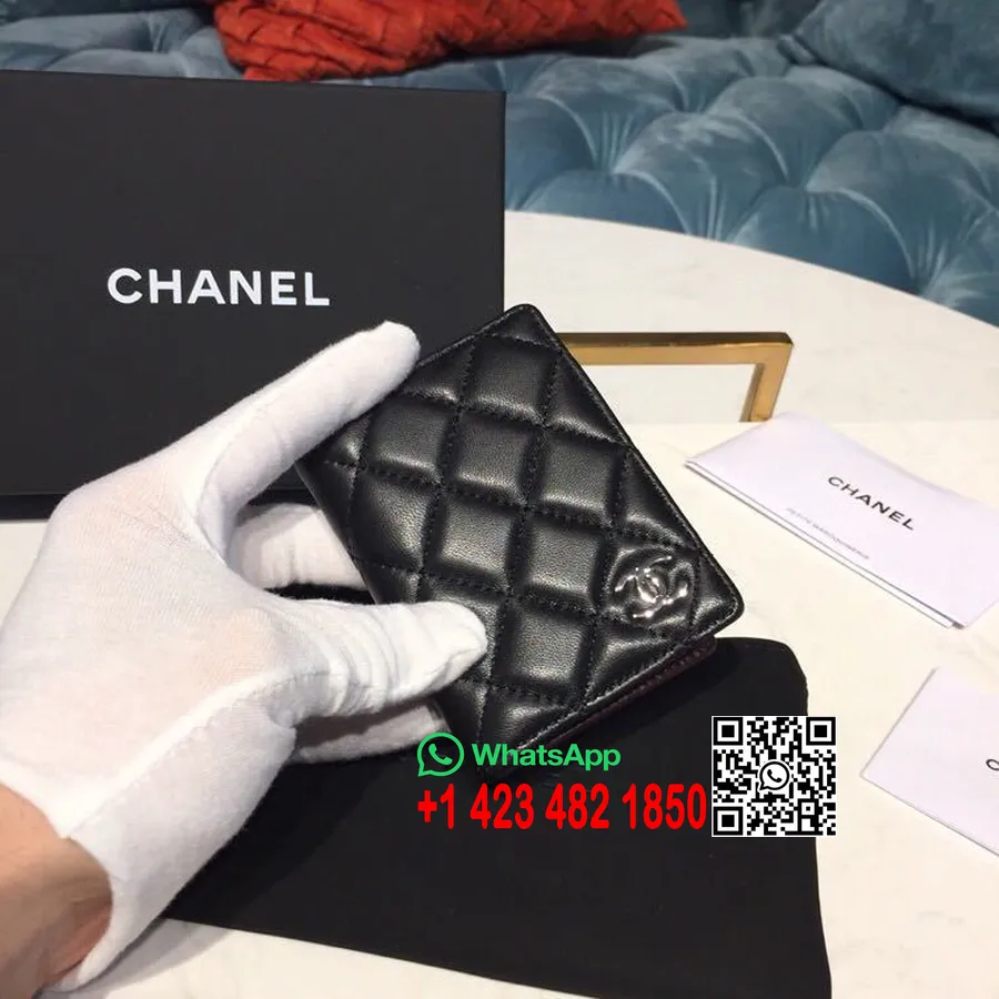 Chanel Card Novčanik 10 Cm Janjeća Koža Srebrni Hardver Proljeće/ljeto 2019. Kolekcija 1, Crna