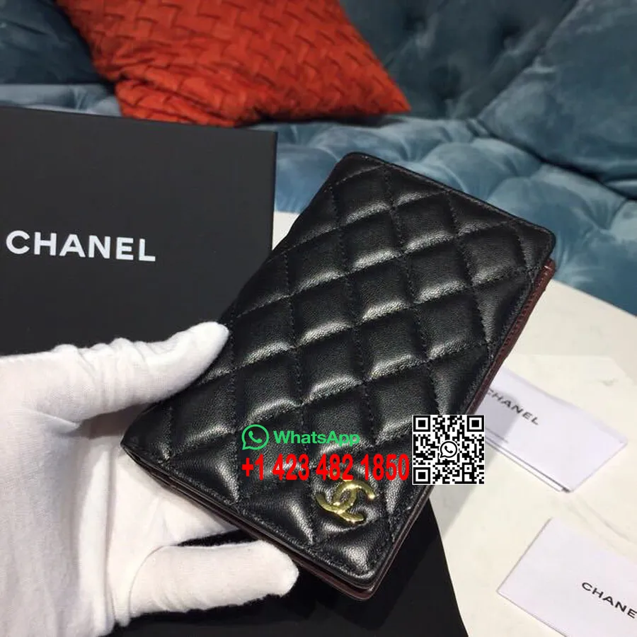 Chanel Card πορτοφόλι 15cm δέρμα αρνιού χρυσό υλικό συλλογή άνοιξη/καλοκαίρι 2019 πράξη 1, μαύρο